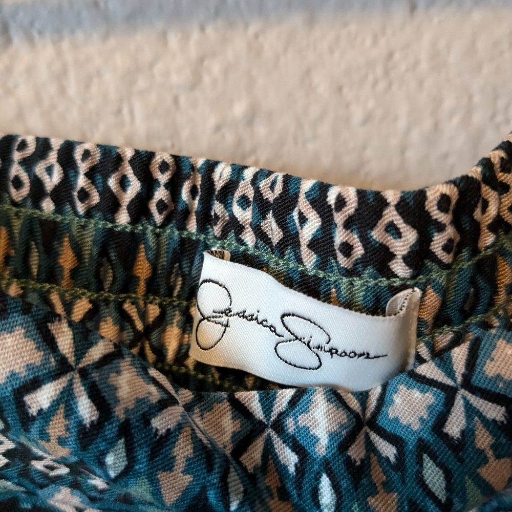 Jessica Simpson Silky Pull on Pants Brown White Blue Pockets sz. XL - Picture 8 of 10